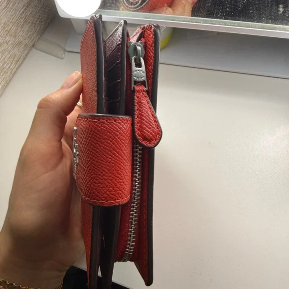 Coach Red Textured Leather Snap Wallet - Picture 3 of 5
